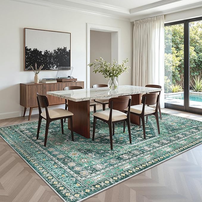zesthome 6x9 Area Rug, Super Soft Washable Rugs for Living Room, Non-Slip Stain Resistant Vintage Rugs, Ultra-Thin Large Area Rugs(Green/Teal,6'x9')