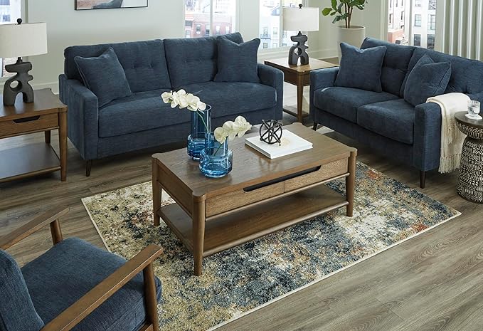Signature Design by Ashley Bixler Classic Tufted Loveseat with Removable Cushions, Blue