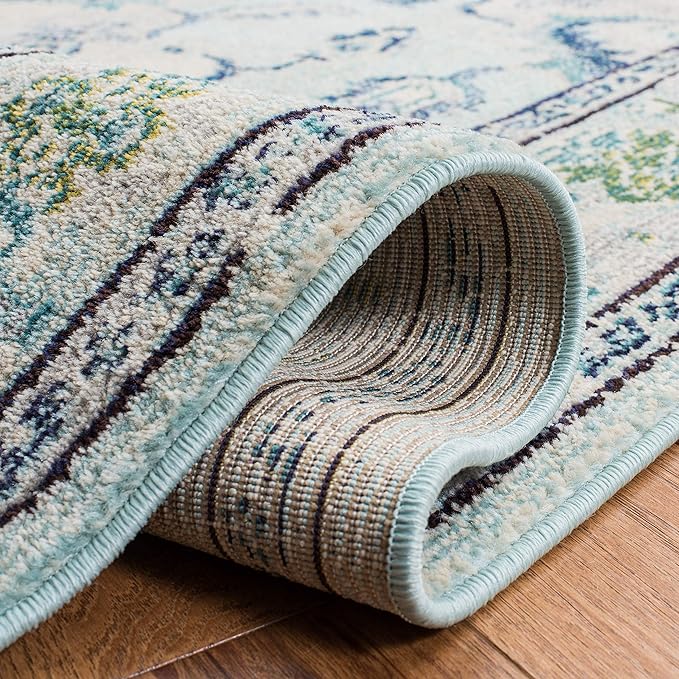 SAFAVIEH Monaco Collection Area Rug - 8' Square, Light Blue & Ivory, Non-Shedding & Easy Care, Ideal for High Traffic Areas in Living Room, Bedroom, Home Office, Dining Space (MNC243K-8SQ)