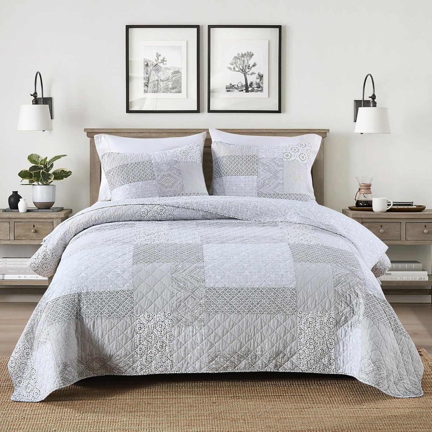 Secgo King Size Comforter Set- 100% Cotton Quilt King Size Set, Green, Sage bedspreads (96 * 108 Inch) with 2 Pillow Shams, Patchwork Reversible Lightweight Bedding