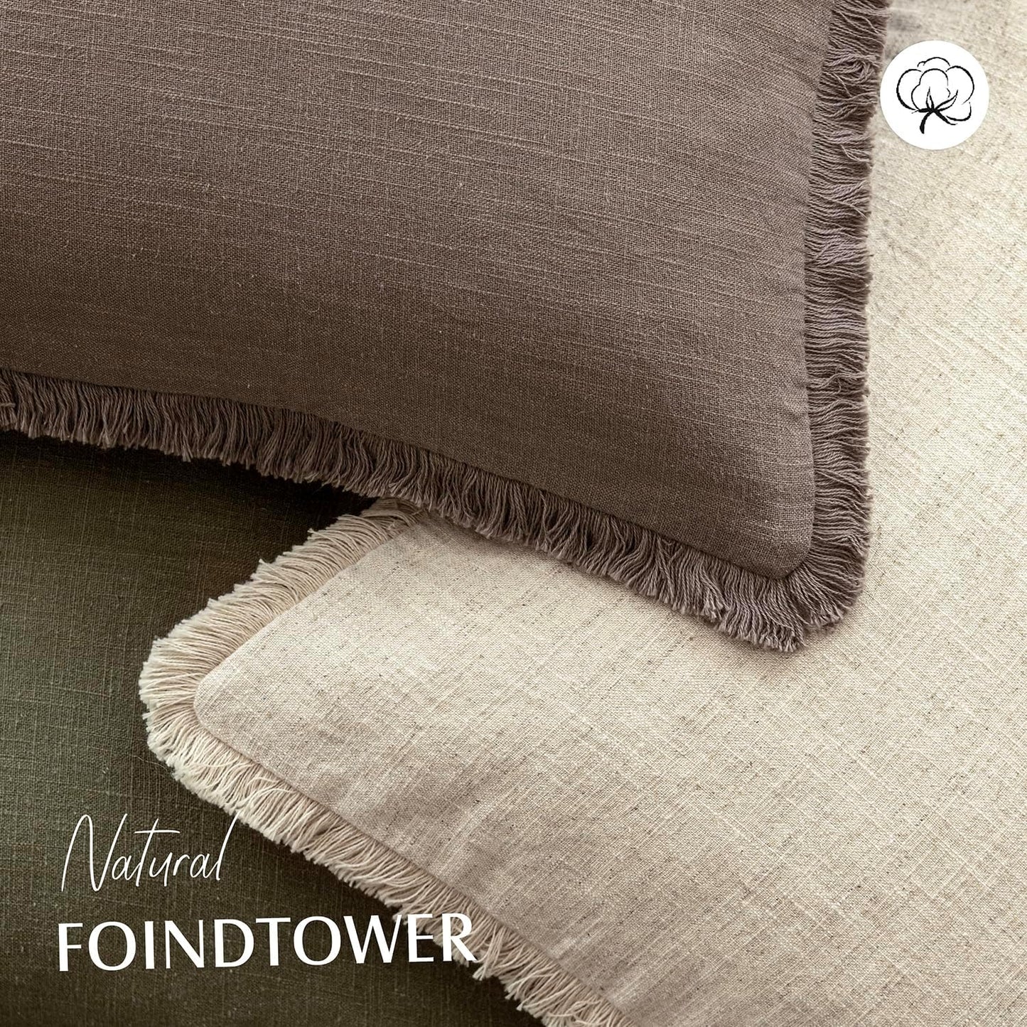 Foindtower Set of 2 Decorative Linen Fringe Throw Pillow Covers Boho Farmhouse Cushion Cover with Tassels Soft Accent Pillowcase for Couch Sofa Bed Living Room Home Decor,26×26 Inch,Light Coffee