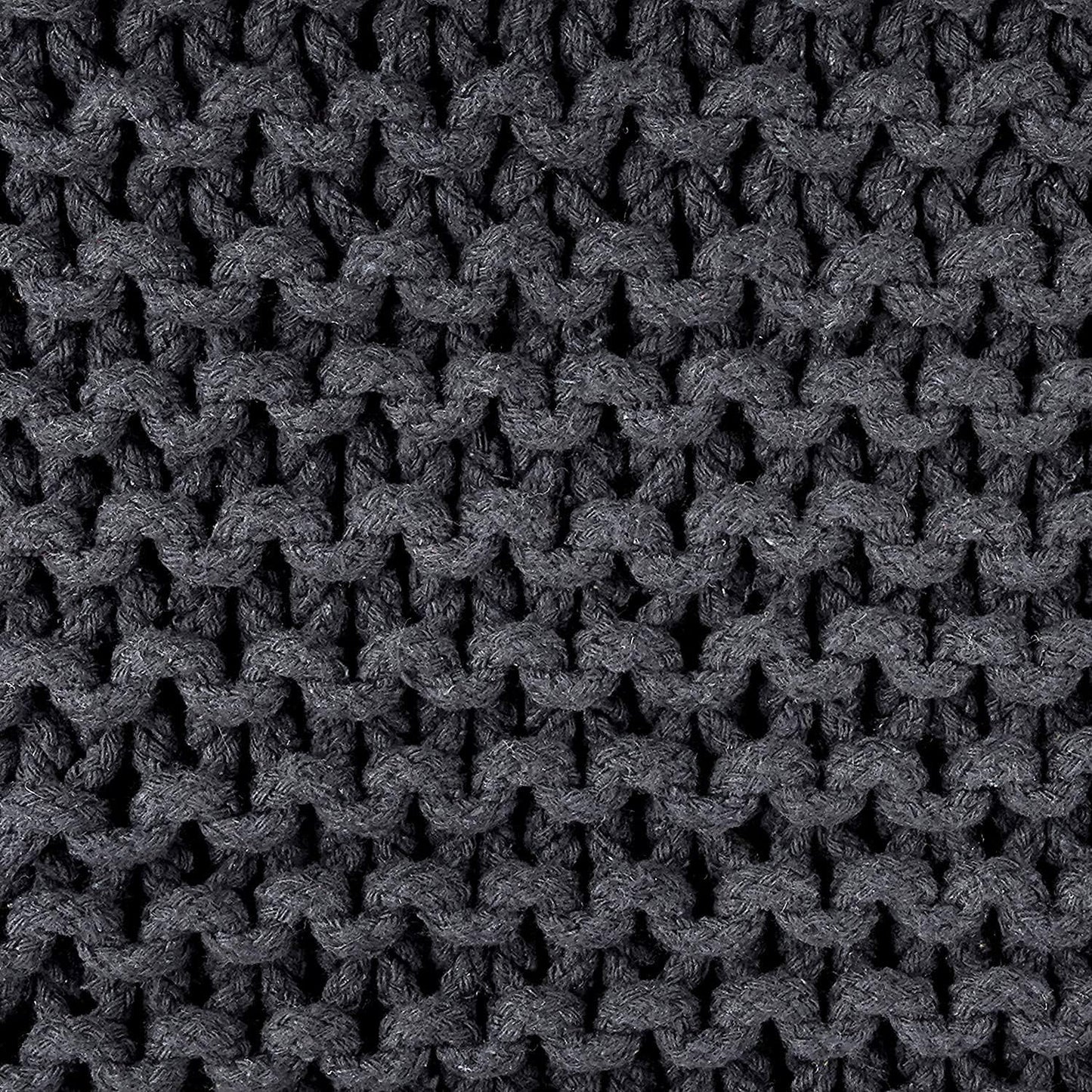 REDEARTH Cube Pouf Foot Stool Ottoman - Hand Knitted Coffee Table - Cotton Cord Boho Pouffe - Home Décor Poof - Stuffed Footrest for Living Room - Bedroom - Patio (16" x 16" x 16") - Dark Gray