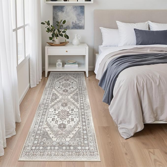 zesthome Runner Rug 2x5 - Stain Resistant Machine Washable Rug, Non Slip Vintage Hallway Runner Rugs, Low Pile Lightweight Runners for Kitchen, Entryway and Corridor