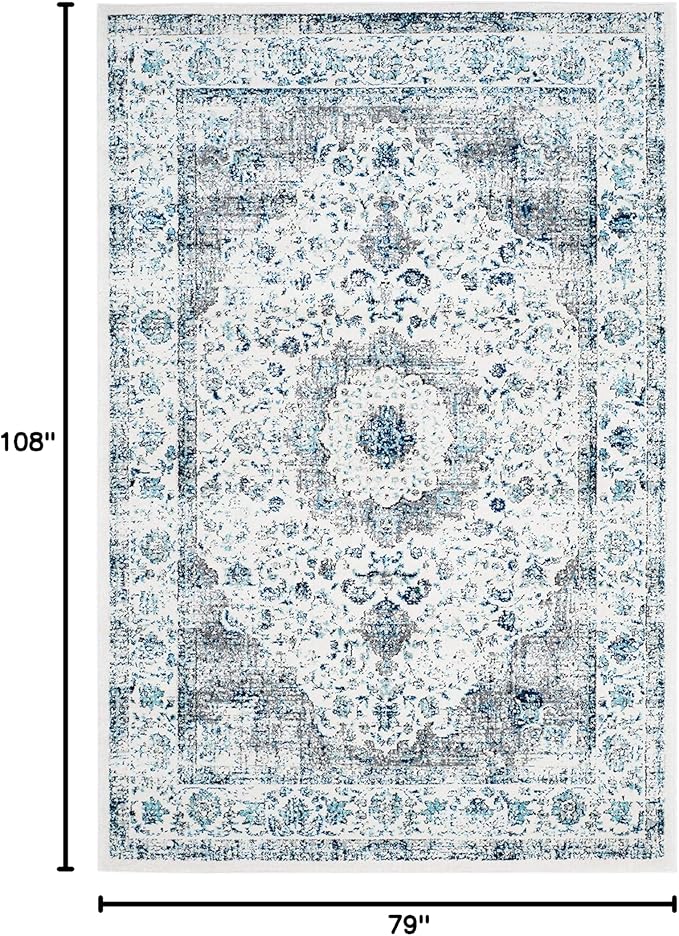 SAFAVIEH Evoke Collection Area Rug - 6'7" x 9', Ivory & Grey, Shabby Chic Oriental Medallion Design, Non-Shedding & Easy to Clean, Ideal for Living Room, Bedroom, Dining Space (EVK220D)