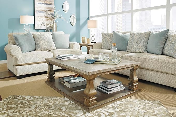 Signature Design by Ashley Monaghan Vintage Loveseat with Accent Pillows, Reversible Cushions and Rolled Arms, Beige