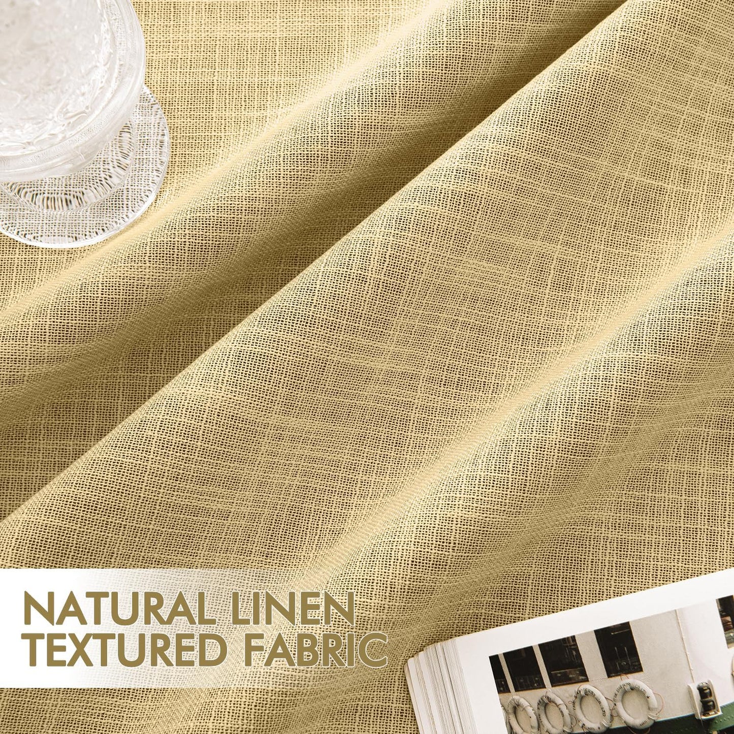 MIULEE Yellow 100% Blackout Linen Curtains 84 Inch 2 Panels Set Double Sided No Coating Pleated Back Tab Black Out Long Thermal Insulated Pinch Pleat Bedroom Living Room Darkening Window Drapes