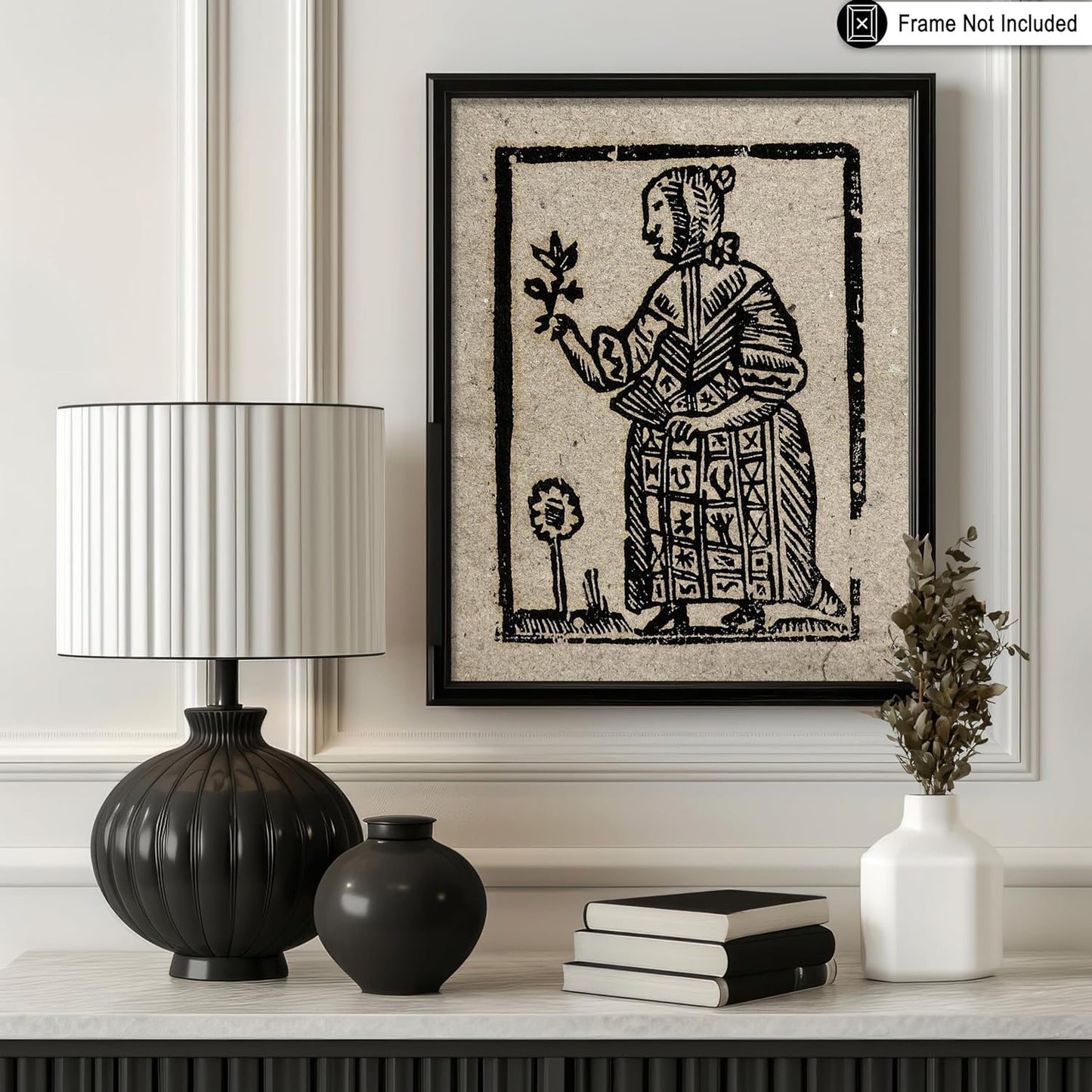 Poster Master Vintage Woodcut Poster - Retro Medieval Print - Gift for Gothic, Horror Fan - Witch Holding a Plant, Magic, Spell, Herbalist - Wall Decor for Bedroom, Dorm, 18x24 Unframed Wall Art