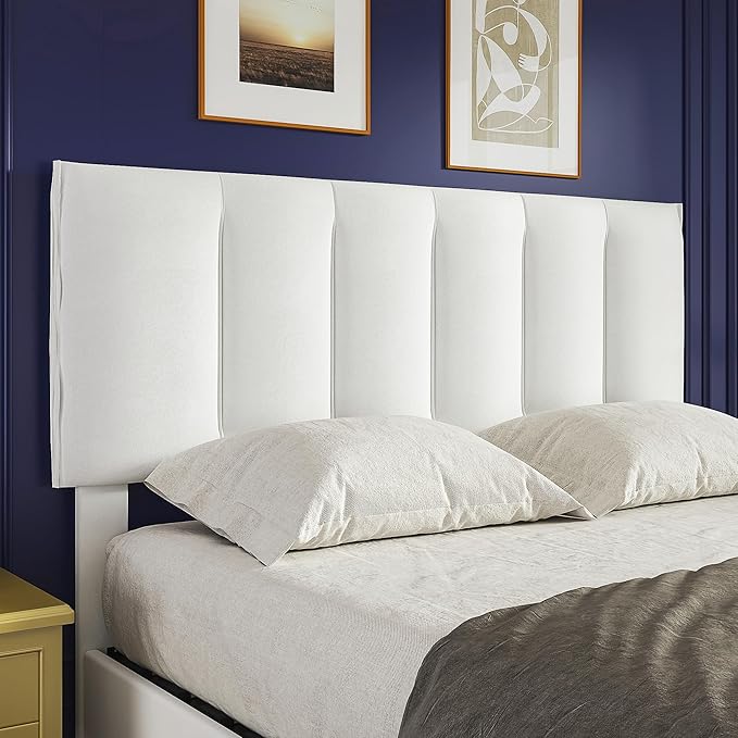 VECELO Full Size Bed Frame with 4 Storage Drawers, Adjustable Height Headboard, Heavy-Duty Platform Bedframe with Strong Wooden Slats, No Box Spring Needed, Pure White