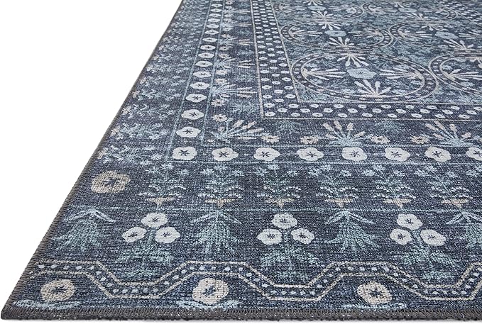 Loloi Rifle Paper Co. Maison Collection MAO-03 Rosette Blue 2'-6" x 7'-6", .19" Pile Height, Runner Rug