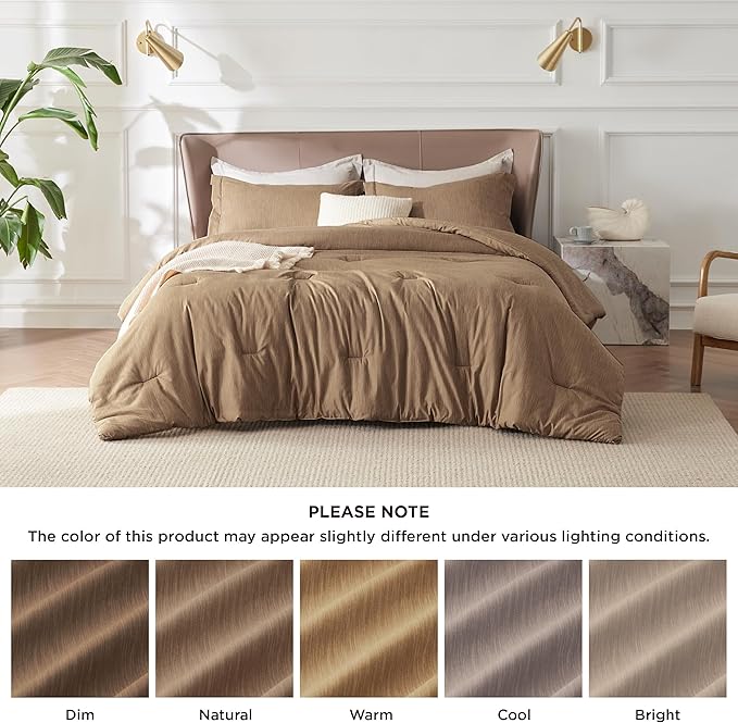 Bedsure California King Comforter Set - Brown Soft Bedding for All Seasons, Cationic Dyed Bed Set, 3 Pieces, 1 California King Size Comforter (104"x96") and 2 Pillow Shams (20"x36"+2")