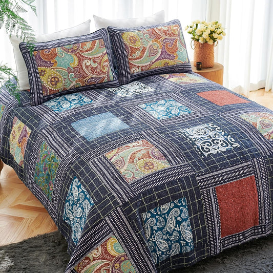 Secgo California King Quilt Size - 100% Cotton Oversized California Comforter Set Bedding Sets (120 * 110 Inch) with 2 Pillow Shams, Patchwork Reversible Lightweight Bedspread