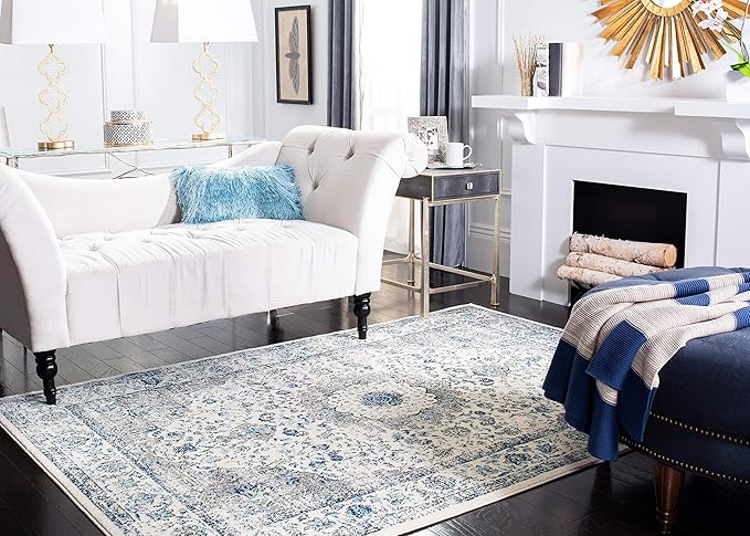 SAFAVIEH Area Rug 9x12 - Evoke Collection - Large - Ivory & Grey, Shabby Chic Oriental Medallion Design, Non-Shedding & Easy to Clean, Ideal for Living Room, Bedroom, Dining Space (EVK220D)