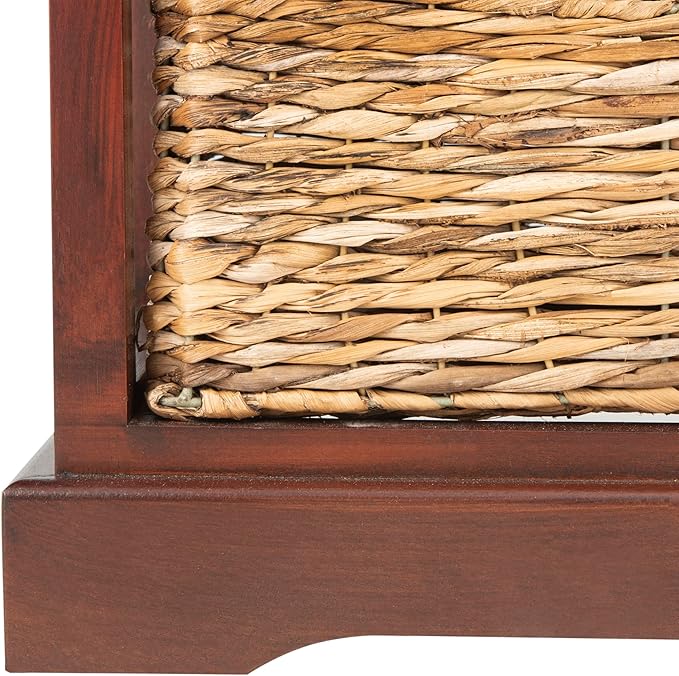 SAFAVIEH Home Collection – Halle Cherry Storage Side Table with Wicker Baskets, Farmhouse Accent Storage, Fully Assembled (AMH5738C)