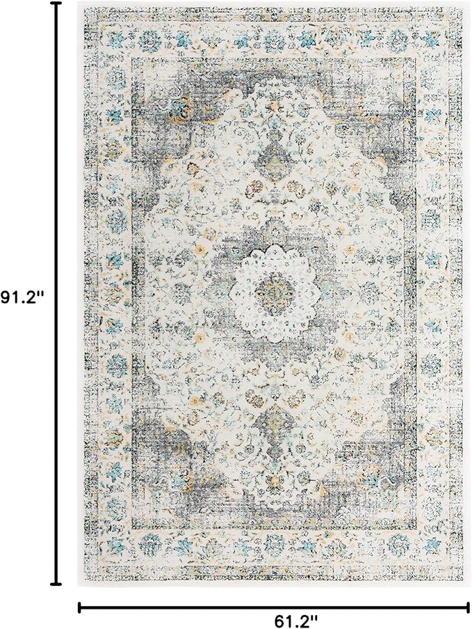 SAFAVIEH Evoke Collection Area Rug - 5'3" x 7'6", Grey & Gold, Shabby Chic Oriental Medallion Design, Non-Shedding & Easy to Clean, Ideal for Living Room, Bedroom, Dining Space (EVK220B)