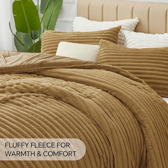 BEDELITE Fleece Twin Comforter Set -Super Soft & Warm Fluffy Brown Bedding, Luxury Fuzzy Heavy Bed Set for Winter with 1 Pillow case