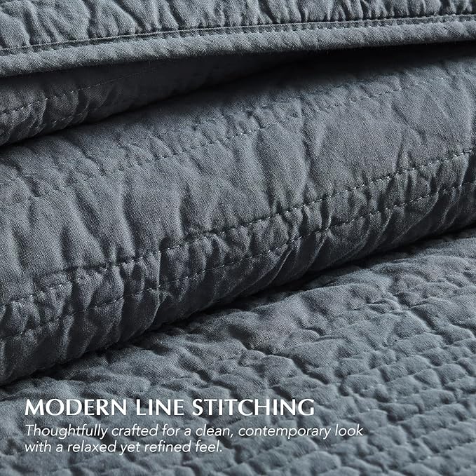 EVERGRACEHOME 100% Cotton Modern Lines Quilt Set Queen Size, Pre-Washed Soft Striped Coverlet Bedspread, 3 Piece Lightweight Bedding Set for All Season, with 2 Pillow Shams, Midnight Blue
