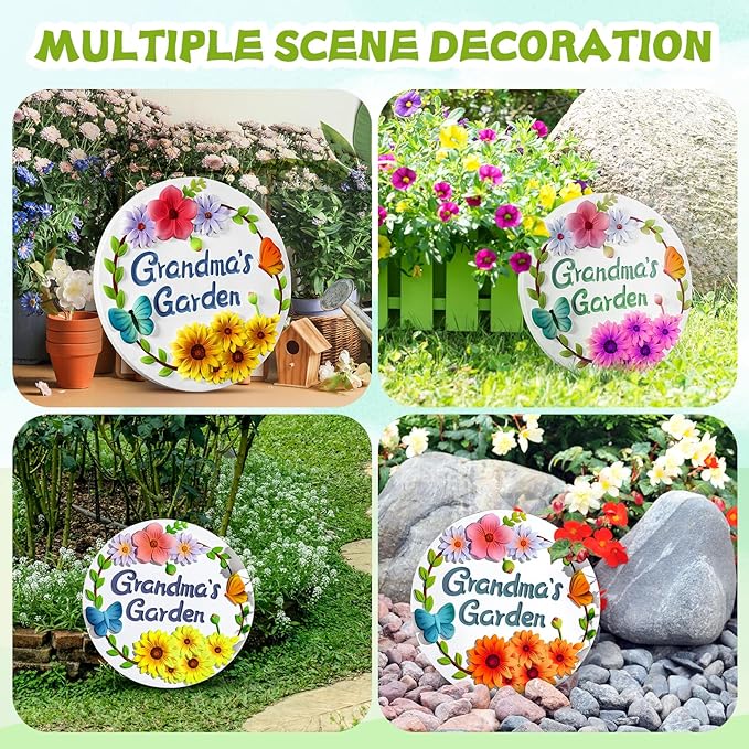 Juexica DIY 9.5 Inch Grandma's Garden Stepping Stone, Woman Gifts for Mom, Paint You Own Garden Stepping Stones, Woman Gifts for Nana,Stepping Stones(Grandma,9.5 Inch)