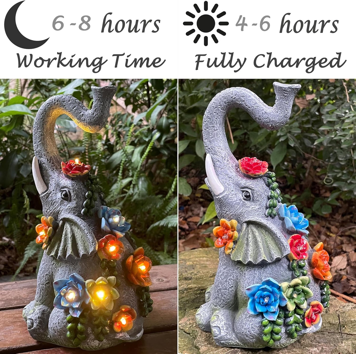 Solar Garden Statue Elephants Figurine with Solar Lights Outdoor Yard Decorations for Patio Porch Home Elephant Gifts for Women Mother's Day Housewarming Birtheday Gifts