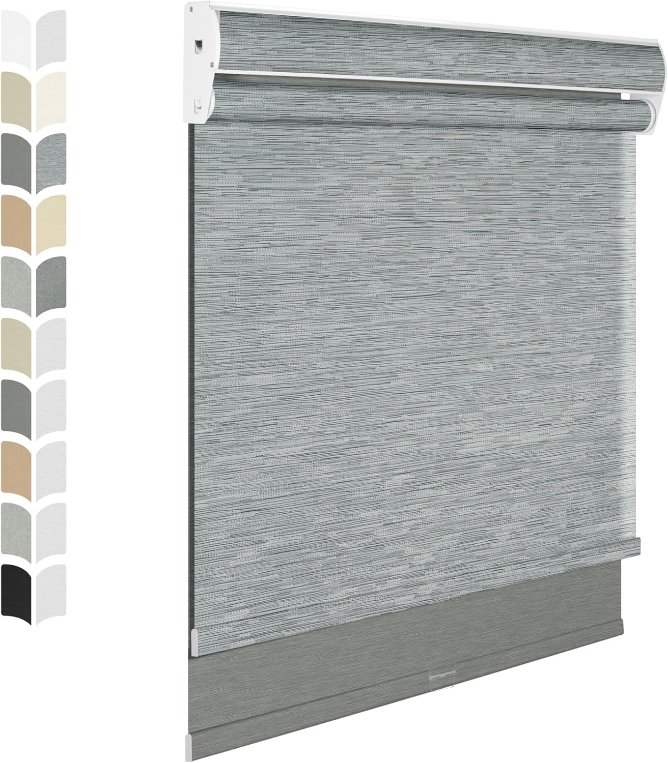 BERISSA Dual Roller Shades with Cassette Valance,Double Window Shades Blackout and Light Filtering,Day and Night, Grey Striped Jacquard, 31 W x 80" H