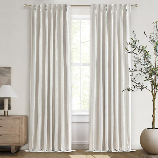 Neutral 10 ft Blackout Curtains 120 Inches Long,Linen Elegant Villa Cottage Floor Length Tall Window Curtains for Sliding Door 2 Panels Privacy Room Divider Drapes for Living Room (Pinch Pleated)
