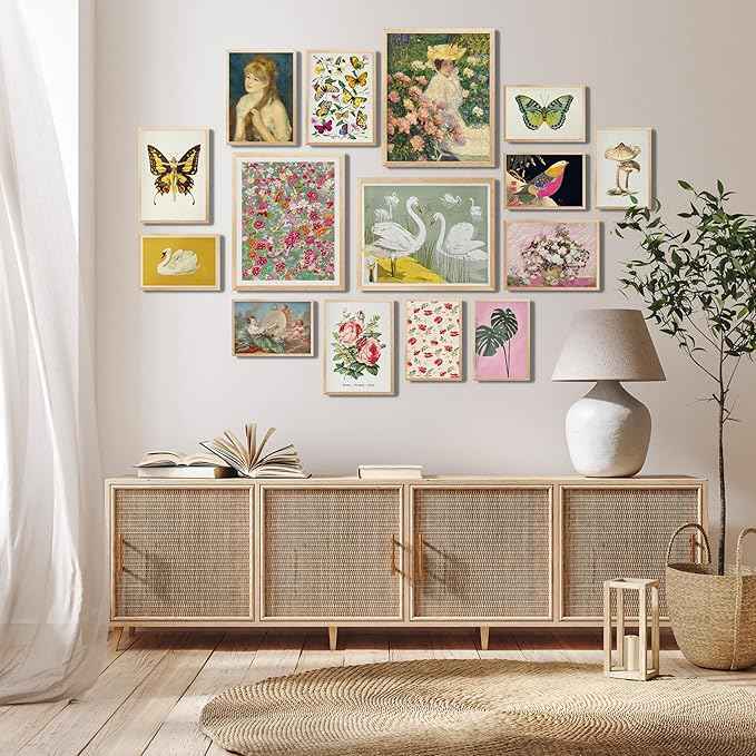 LANCHI95 15 Pcs Maximalist Gallery Wall, Colorful Eclectic Decor, Colorful Art, Girls Room, Vintage Wall Art Prints, Moody Maximalist Bedroom Decorations (UNFRAMED)