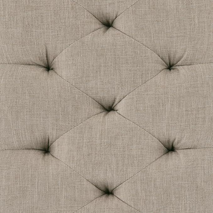 SIMPLIHOME Waverly Tufted Ottoman Bench - 48 inch Wide Upholstered Linen Look Fabric Rectangle Footstool Ottoman in Natural, Traditional Bench for Bedroom, Entryway or Living Room with Carved Legs