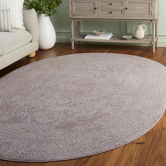 SAFAVIEH Area Rug 6x8 Oval- Reflection Collection - Beige & Cream, Non-Shedding & Easy Cleaning, Ideal for Entryway, Living Room, Bedroom (RFT668A)