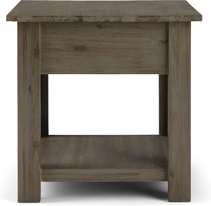 SIMPLIHOME Monroe End Table - 22 inch Wide Solid Acacia Wood Side Table in Distressed Grey, Rustic Contemporary Accent Table for Living Room or Bedroom with Drawer and Shelf