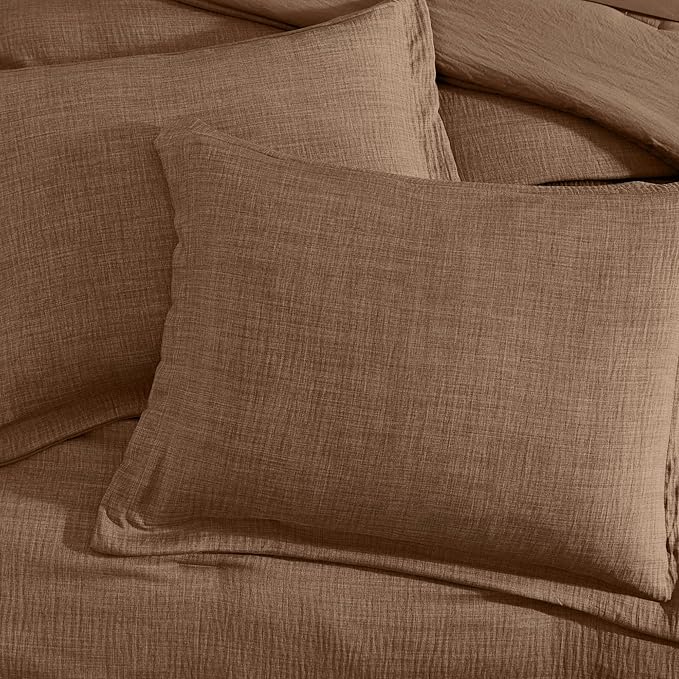 Geniospin Brown Queen Comforter Set - 7 Pieces Comforter Queen Size, Solid Bedding Set for All Season, Textured Bed in a Bag with Sheets
