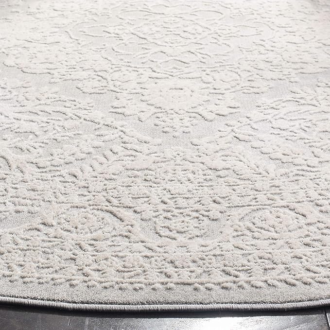 SAFAVIEH Reflection Collection Area Rug - 6'7" Round, Light Grey & Cream, Non-Shedding & Easy Cleaning, Ideal for Living Room, Bedroom (RFT668G)