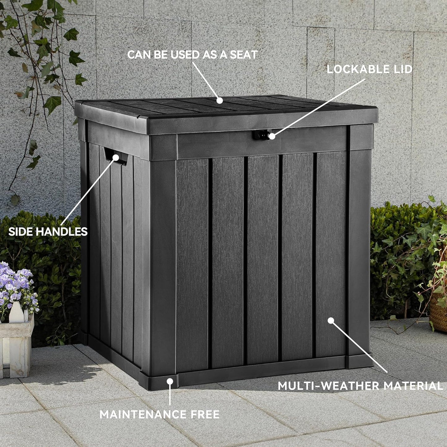 YITAHOME Deck Box, 51 Gallon Weatherproof Outdoor Storage Container for Patio Cushions, Pool Supplies, Garden Tools, Lockable Lid and Side Handles, Black