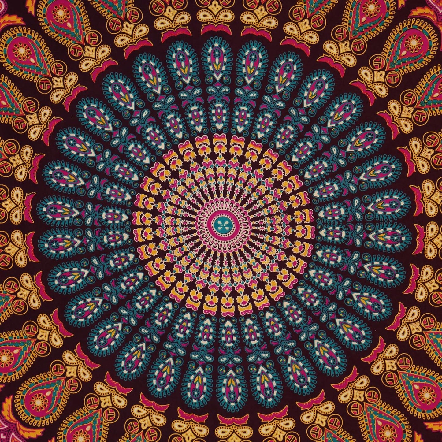 Bless International Handmade Indian hippie Bohemian Psychedelic Peacock Mandala Wall hanging College Dorm Beach Throws Table Cloth Bedding Tapestry (Golden Pink Blue, King(88x104Inches)(225x265Cms))