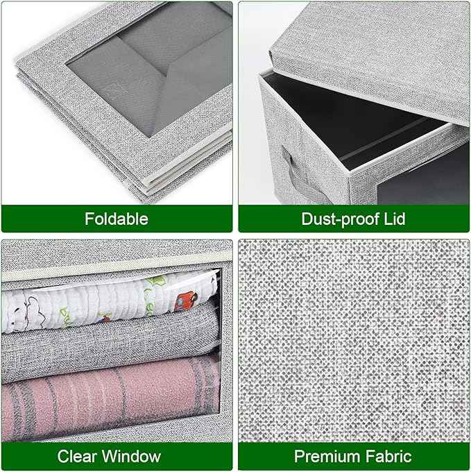 Storage Baskets, 4 Packs Large Storage Bins with Lids Window, Large Fabric Storage Baskets Bins for shelves
