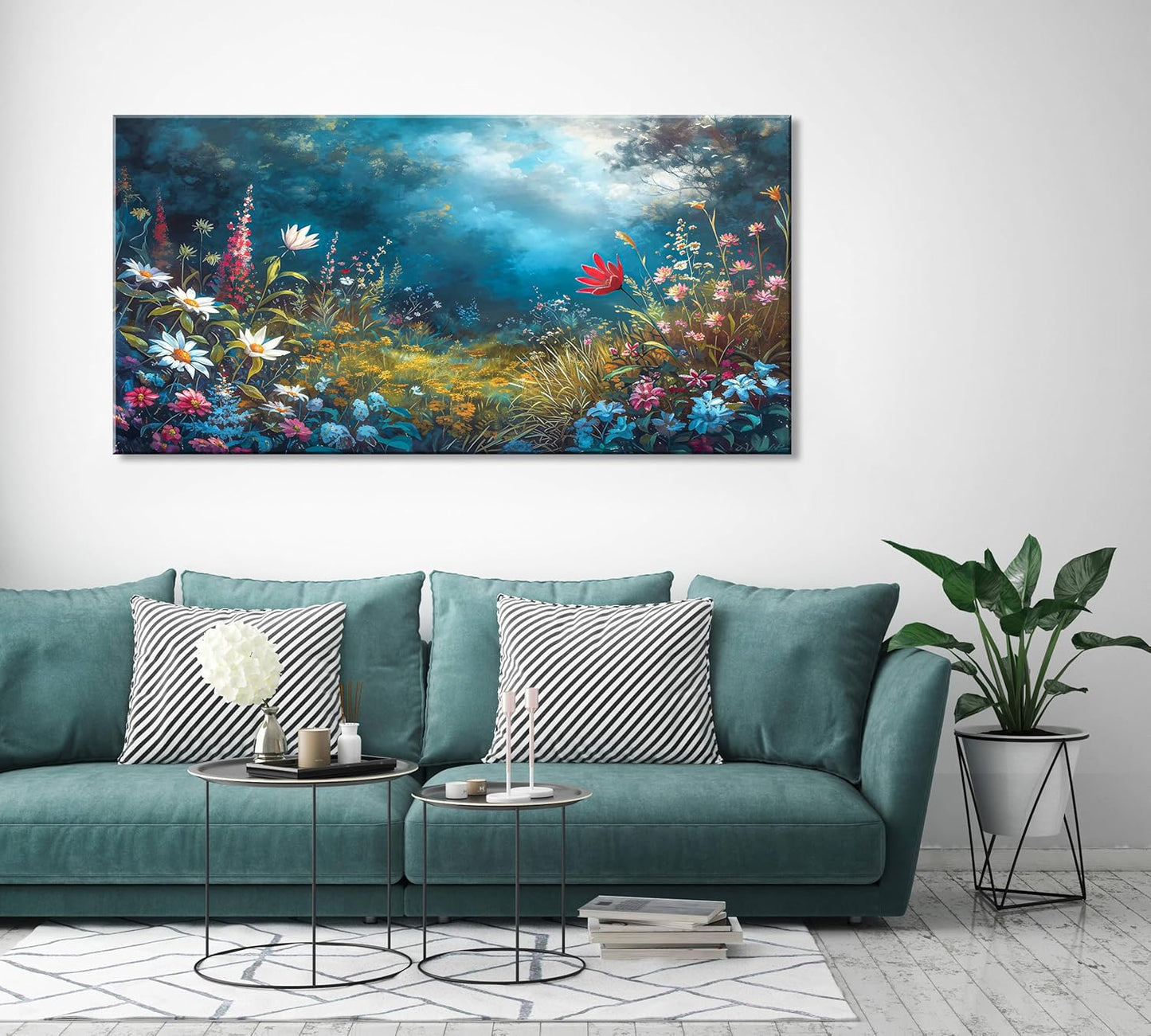 LASMOND Beautiful Colorful Grassland in Forest Landscape Wall Art Decor Artwork for Bedroom (30x60 Inches)