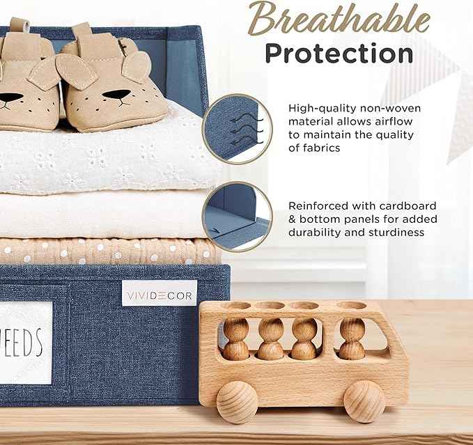 Trapezoid Storage Bins – 12x12x10 Fabric Storage Baskets, Collapsible Easy-Access Organiser Boxes for Baby Clothes, Kids Room Organizer – Navy Blue, 3 Pack