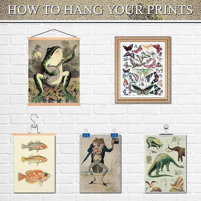 LANCHI95 16 Pcs Vintage Botanical Wall Art Set – Unframed Aesthetic Cottagecore Decor, Antique Frog, Mushroom, Butterfly & Floral Nature Prints - Gallery Wall Kit (3x 8x10", 6x 5x7", 7x 4x6") (UNFRAMED) Animal 2