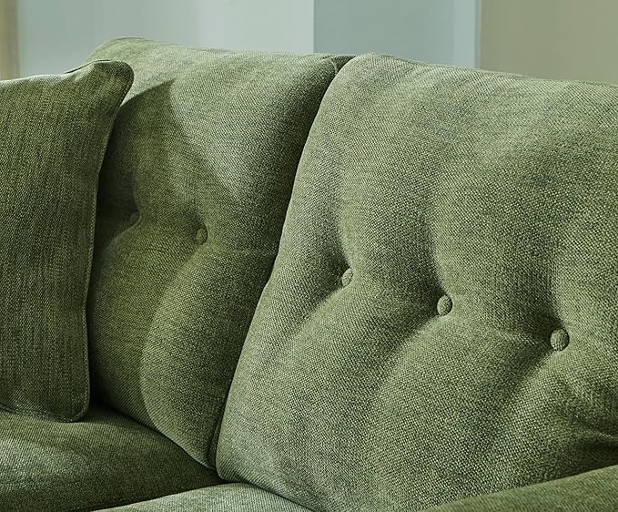 Signature Design by Ashley Bixler Mid-Century Modern Tufted Sofa with 2 Toss Pillows, Green