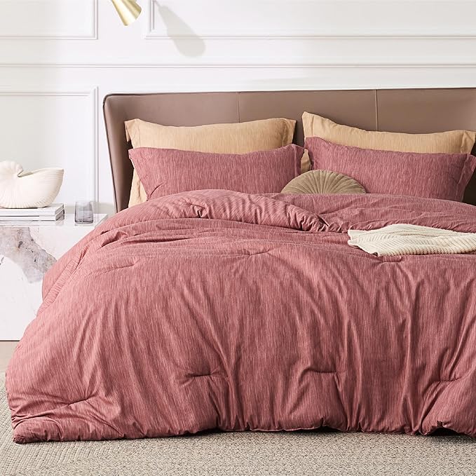 Bedsure Queen Comforter Set - Pink Clay Soft Bedding for All Seasons, Cationic Dyed Bed Set, 3 Pieces, 1 Queen Size Comforter (90"x90") and 2 Pillow Shams (20"x26"+2")