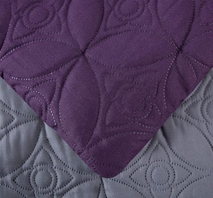 Chezmoi Collection Upland 7-Piece Quilted Patchwork Comforter Set, Purple/Black/Gray, Full