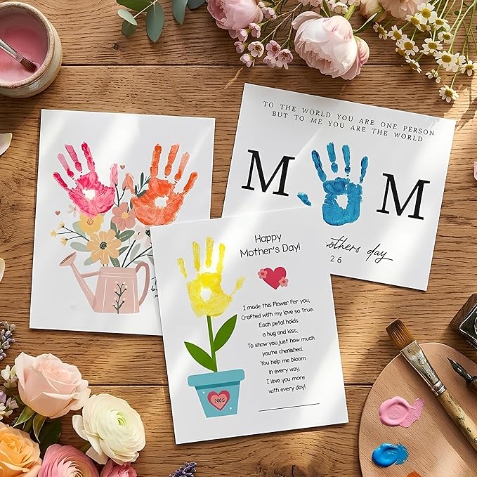 DIY Mothers Day Gifts from Kids Daughter, Pack 3 Mother’s Day Handprint Art Craft DIY Gift, Floral Bouquet Keepsake, Best Mom Ever Gifts, Meaningful Personalized Gift for Mom, Grandma from Daughter Son
