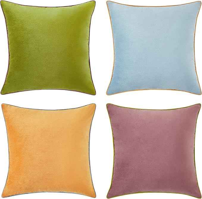 MONDAY MOOSE Decorative Throw Pillow Covers Cushion Cases, Set of 4 Soft Velvet Modern Double-Sided Designs, Mix and Match for Home Decor, Pillow Inserts Not Included (20x20 inch, Purple/Green)
