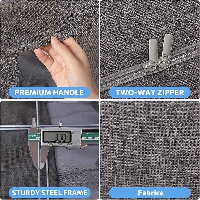 Clothes Storage Bins Box - Linen Fabric Foldable Stackable Container Organizer Set with Clear Window & Carry Handles & Metal Frame - 2Pack Large Capacity for Bedding, Blankets, Books