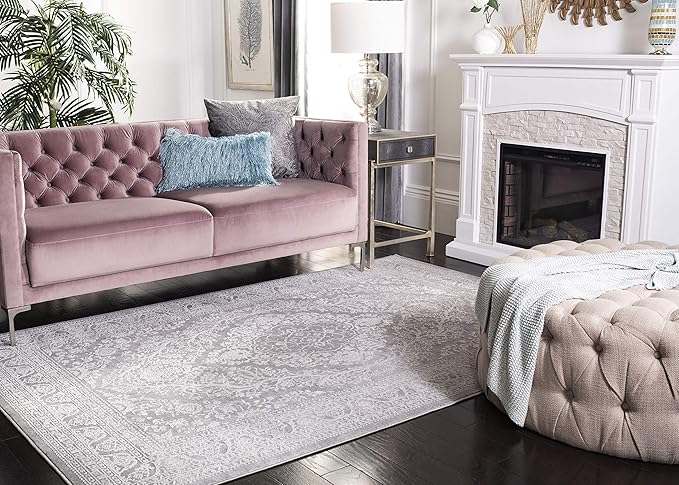 SAFAVIEH Area Rug 4x6 - Reflection Collection - Light Grey & Cream, Non-Shedding & Easy Cleaning, Ideal for Foyer, Living Room, Bedroom (RFT668G)