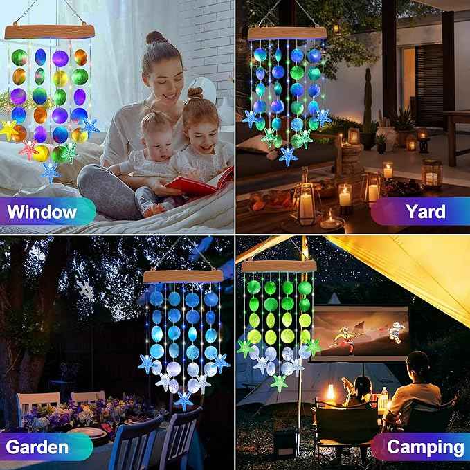 Toodour Solar Wind Chimes for Outside, Birthday Gifts for Women Mom Grandma, Waterproof 2 Modes Shells Solar Powered Outdoor Lights for Patio Holiday Garden Porch Yard Outdoor Decor - Multicolor