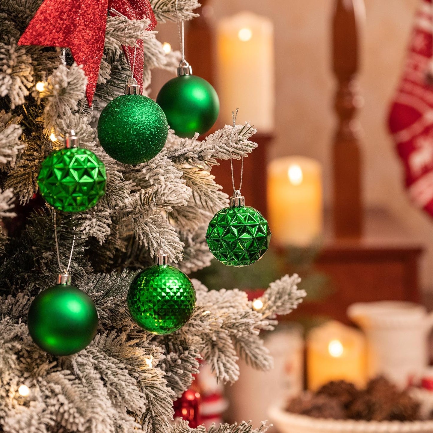 Valery Madelyn Christmas Tree Decorations Ornament Set for Fall Halloween, 50ct 2.36 Inches Emerald Green Shatterproof Christmas Ball Ornaments Hanging Xmas Holiday Party Decor