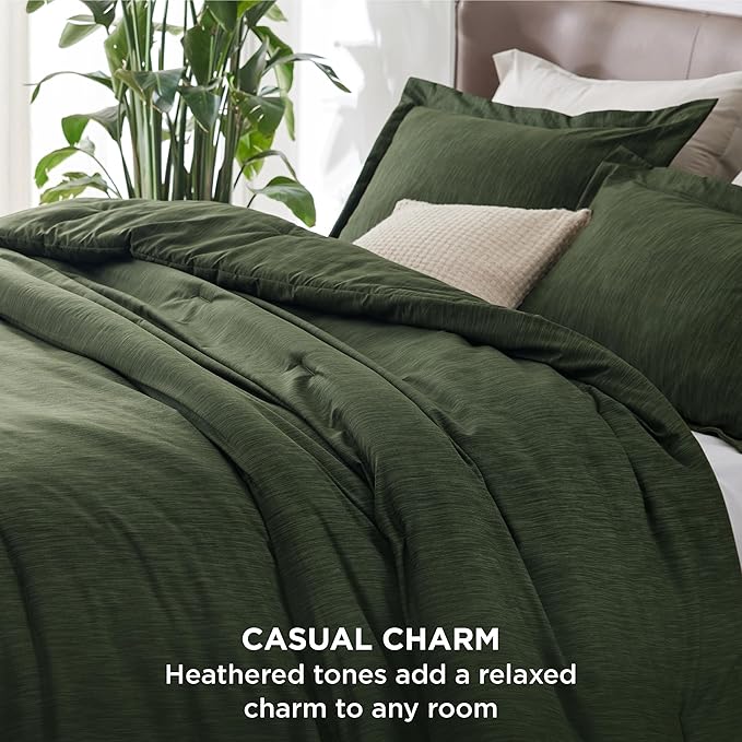 Bedsure Full Comforter Set - Dark Green Soft Bedding for All Seasons, Cationic Dyed Bed Set, 3 Pieces, 1 Full Size Comforter (82"x86") and 2 Pillow Shams (20"x26"+2")