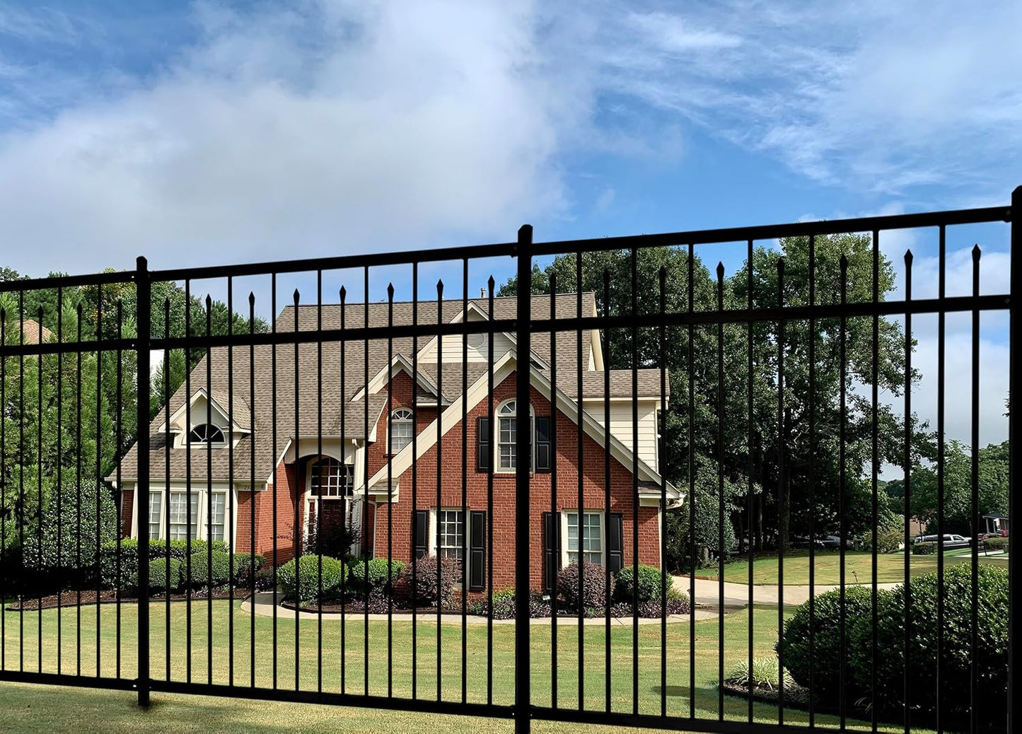 Galvanized Steel Fence Panel, 6ft H x 6.5ft W, Decorative DIY Installation for Outdoor Garden, Wrought Iron Style, Black