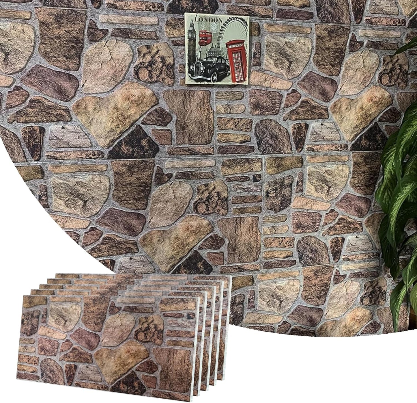 Dundee Deco 3D Wall Panels - Cladding, Shades of Brown Grey Stone Look Wall Paneling, Styrofoam Facing for Interior and Exterior Applications, DIY, Set of 5, Covers 27 sq ft