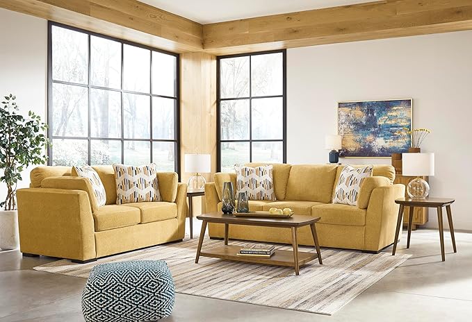 Signature Design by Ashley Keerwick Scandinavian Sofa with 4 Toss Pillows, Yellow