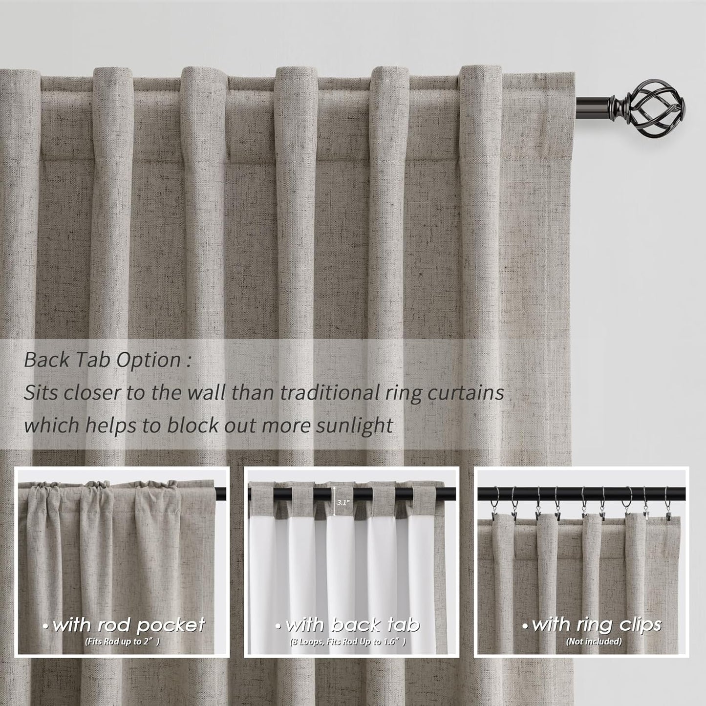 BOODII Linen Blackout Curtains for Bedroom 72 Inch Length 2 Panels Set Room Darkening Curtains Dark Taupe Black Out Curtain Neutral Thermal Insulated Living Room Nursery Drapes Back Tab 52x72